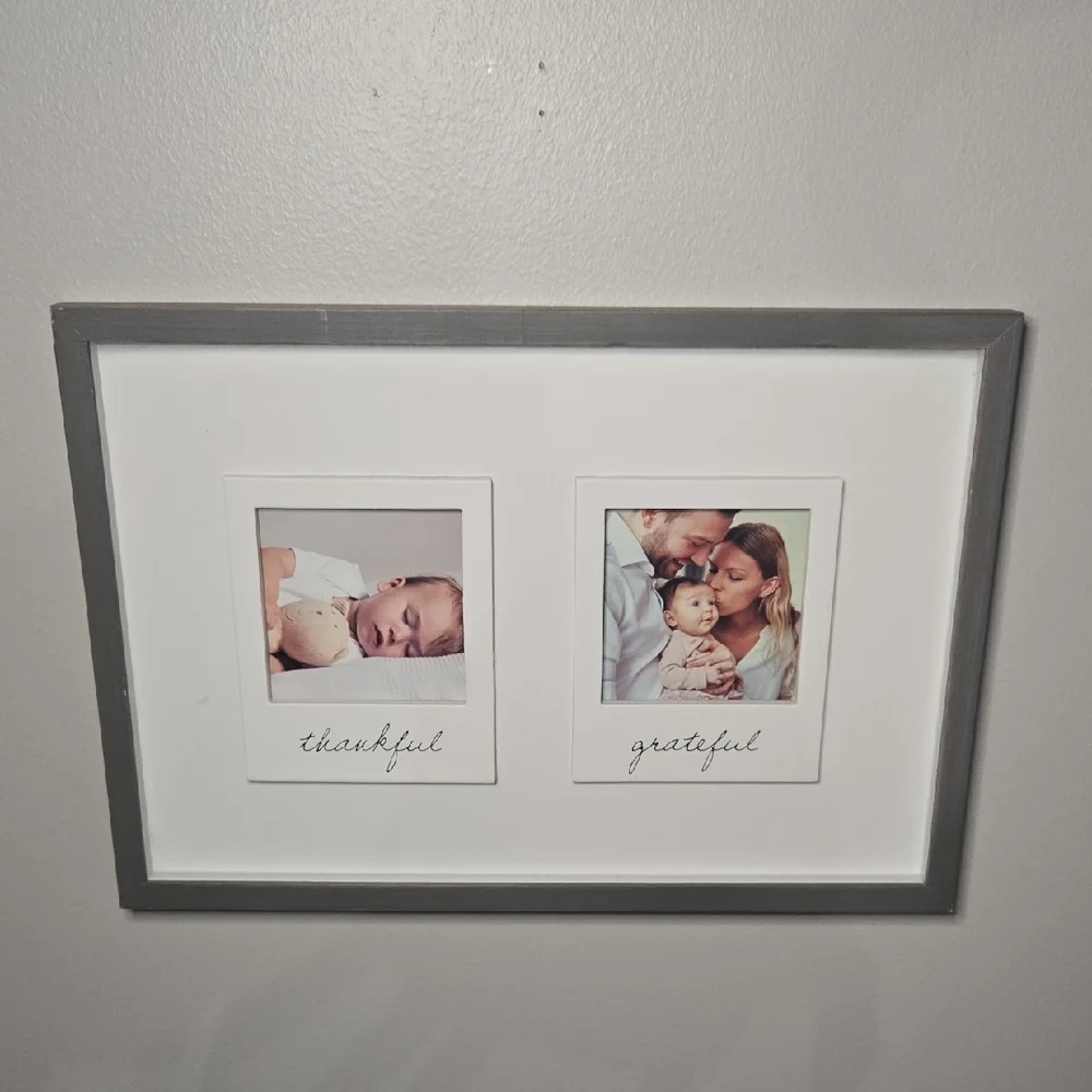 Studio Decor Double Photo Thankful & Grateful Dual Wall Gray Wood Frame